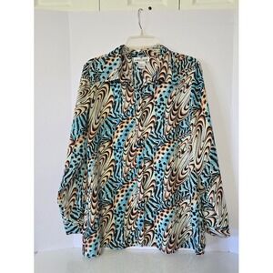 Donna Gray‎ Women's Long Sleeve Button Up Blouse Top Multi Print Size L